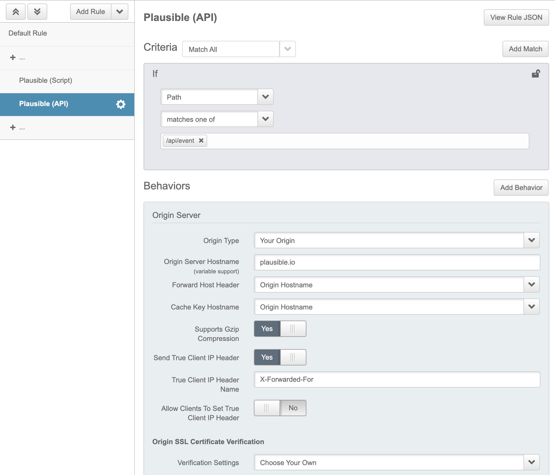 Property Manager Rule to proxy the Event API