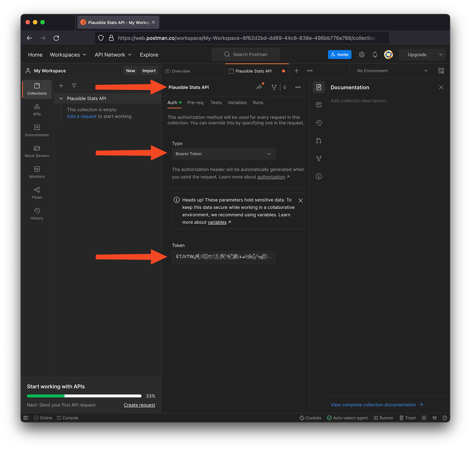 Select the Bearer Token type for authorization