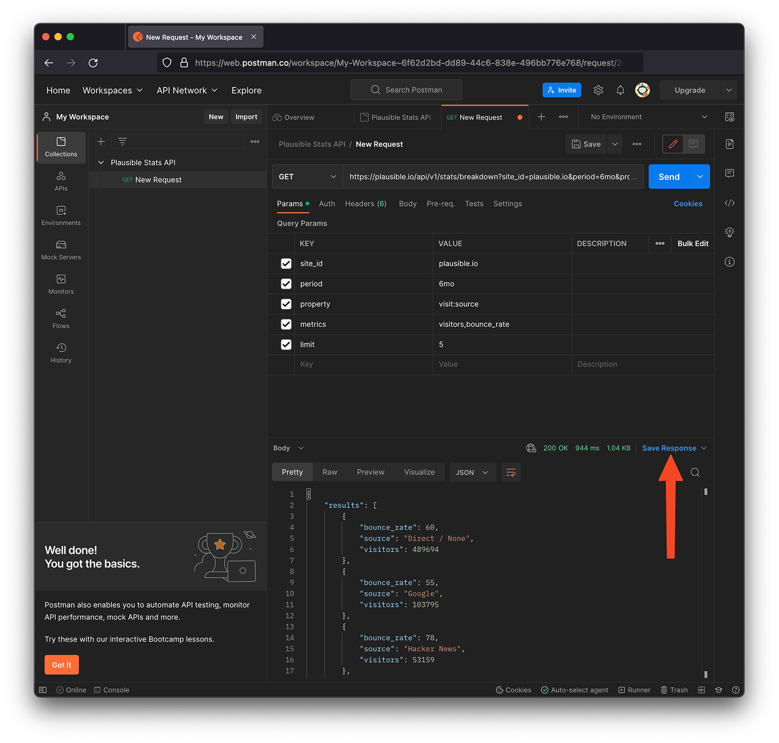 Download the response as a .json file (Save Response)