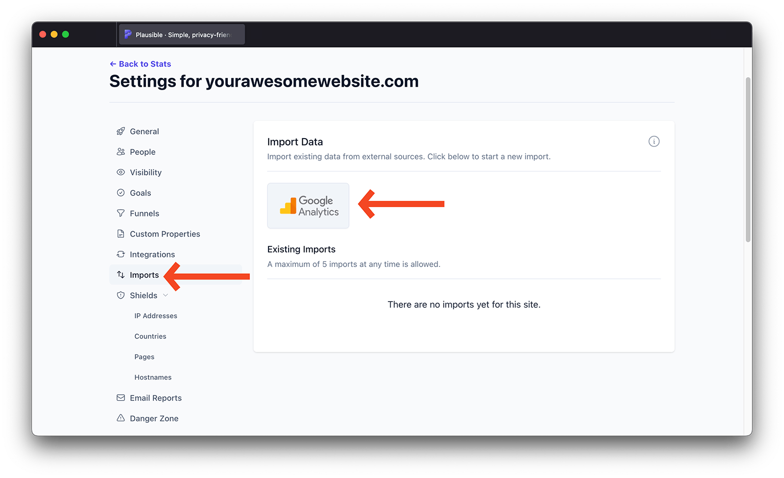 Import Google Analytics data into Plausible