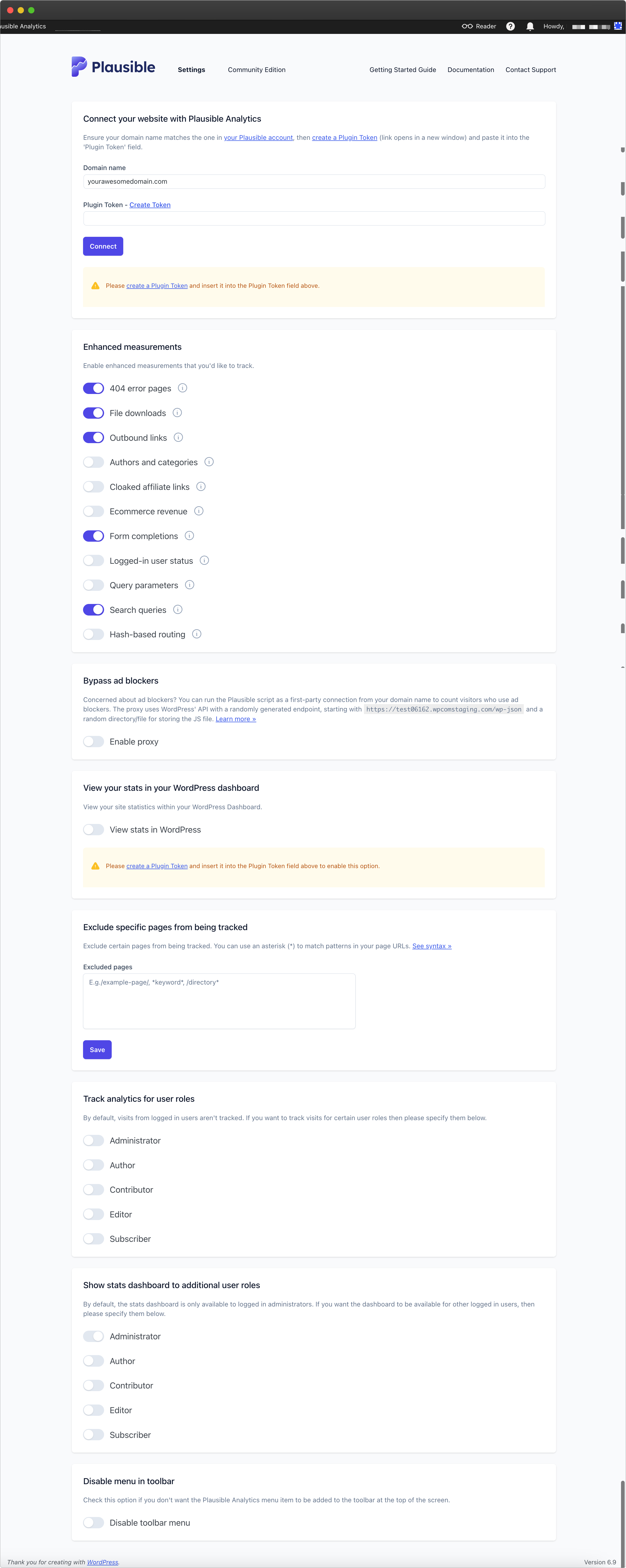 Plausible Analytics WordPress plugin settings Plausible Analytics WordPress plugin settings